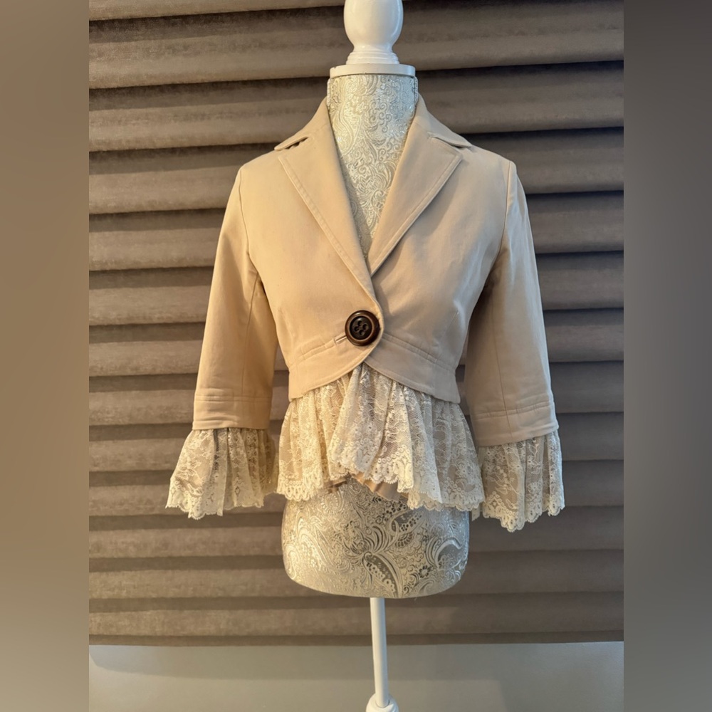 ROBERT RODRIGUEZ Beige Victorian Lace Sleeve Blazer Jacket Size 2 Retail $550